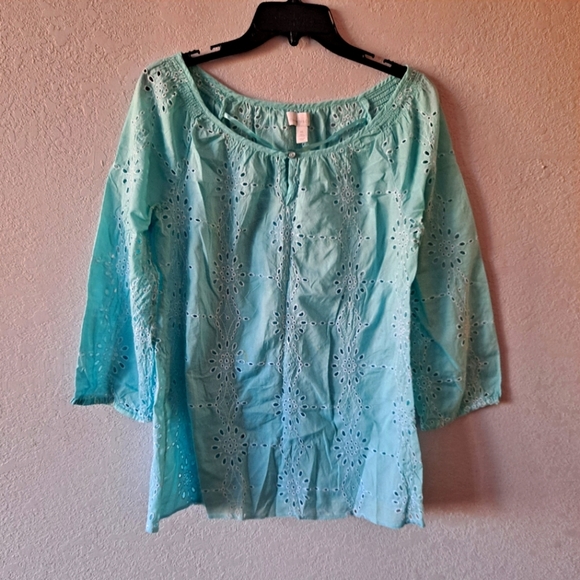 Charter Club Tops - Charter Club Eyelet Light Blue Blouse